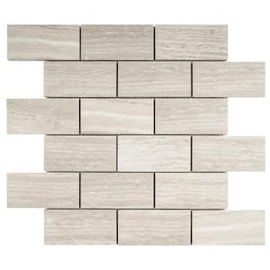 Wooden Beige 11.82 in. x 11.82 in. Brick Joint Polished Marble Mosaic Tile (9.7 sq. ft./Case)