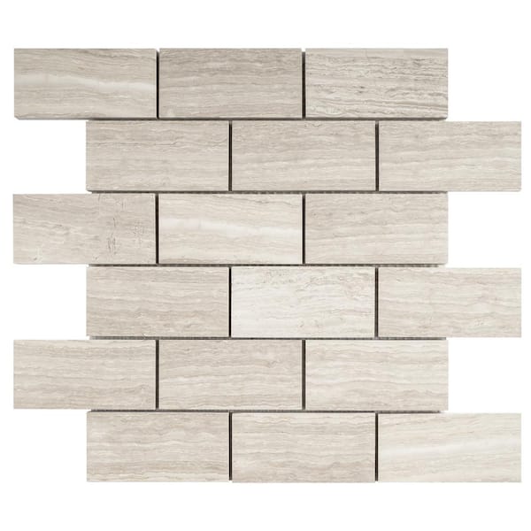 MOLOVO Wooden Beige 11.82 in. x 11.82 in. Brick Joint Polished Marble Mosaic Tile (9.7 sq. ft./Case)