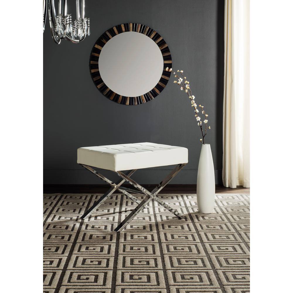 Sienna White Faux Leather Ottoman with Chrome X-Legs