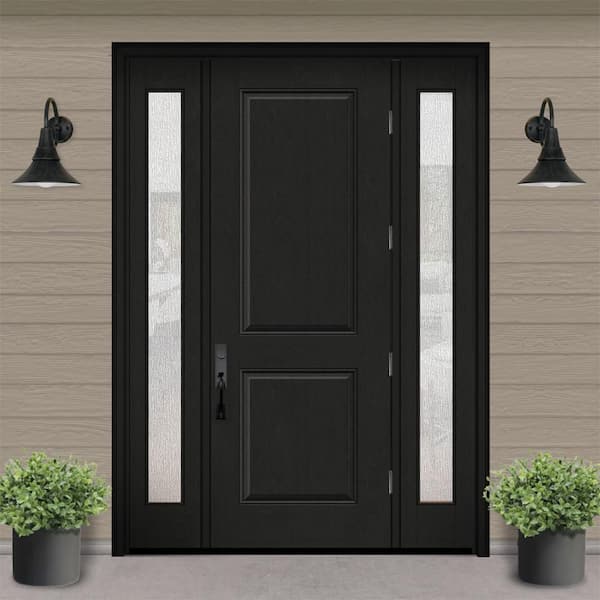 Regency 64 in. x 96 in. 2P Squaretop LHOS Onyx Stain Mahogany Fiberglass Prehung Front Door with Rain12 in. SLs 4-9/16