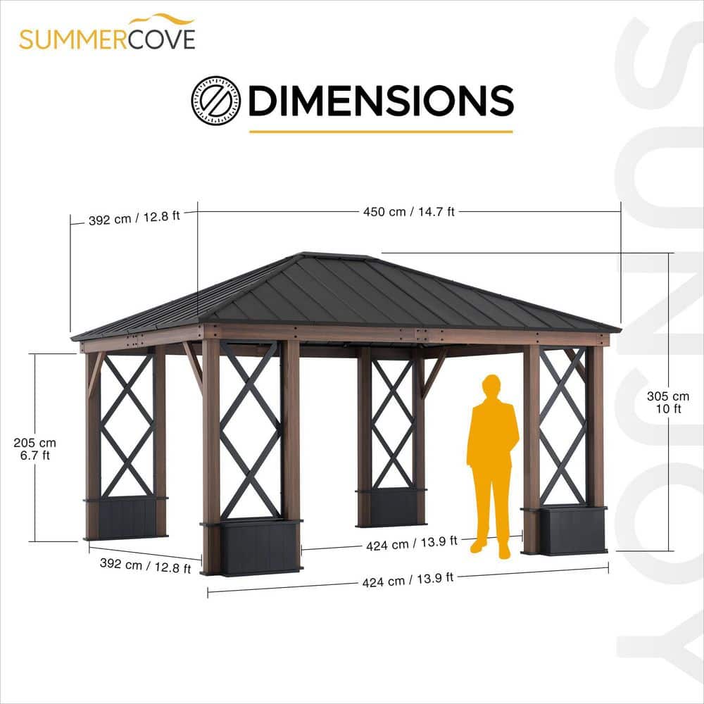 13 ft. x 15 ft. Black Steel Roof Gazebo with Aluminum Frame and Planters