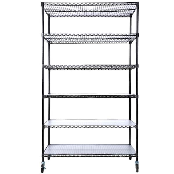6-Tier NSF Metal Shelving Unit, Heavy Duty Adjustable Storage Rack with Wheels and Shelf Liners-Black