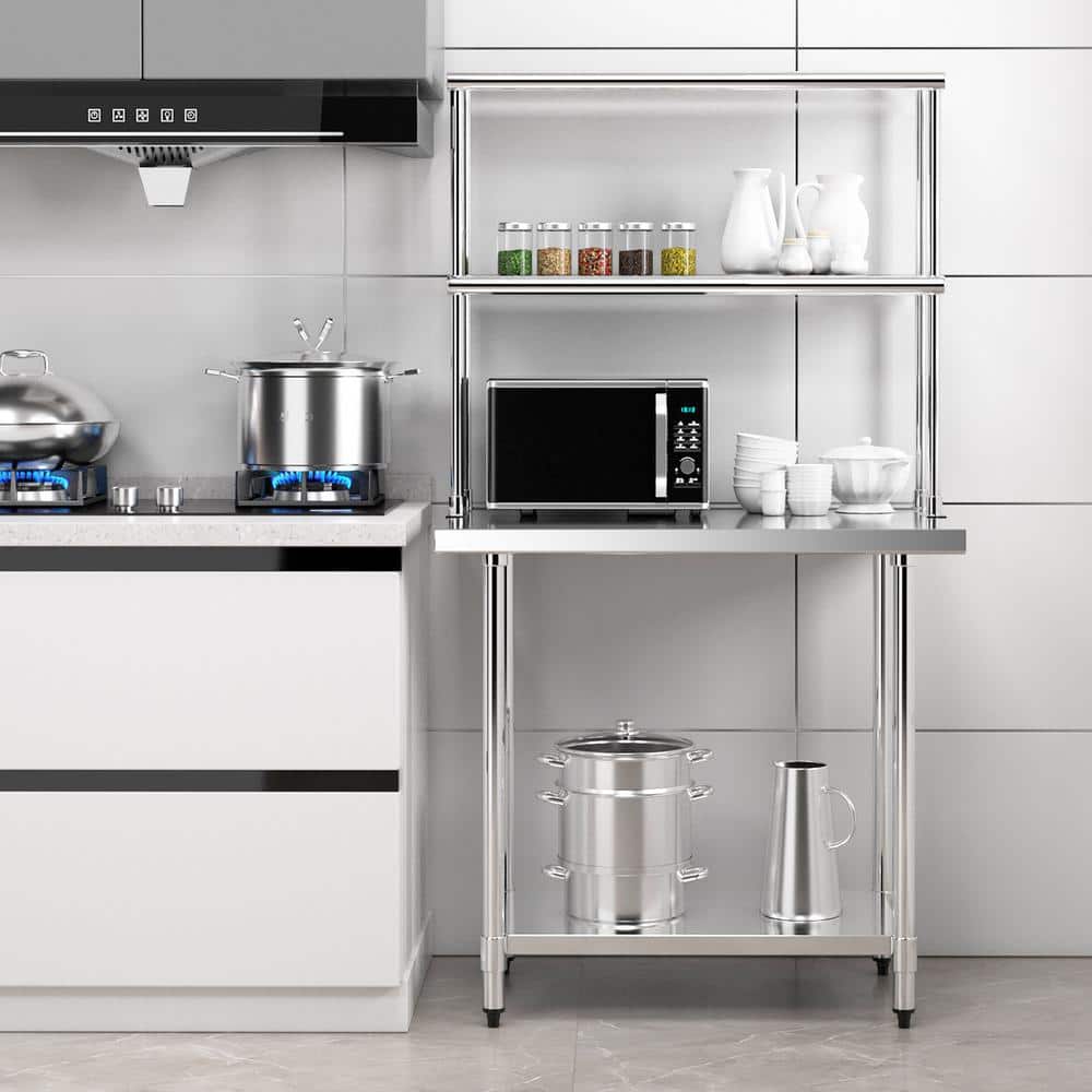 36 x 12 in. Silver Stainless Steel Kitchen Prep Table with Adjustable Shelf