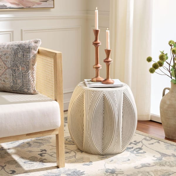 Oleg 19.7 in. White Washed Wicker Accent End Table