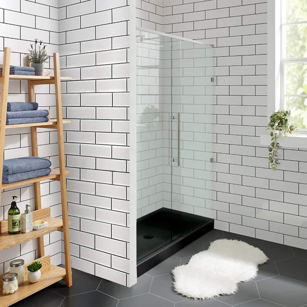 Voltaire 48" x 32" Black Acrylic Single-Threshold Shower Base