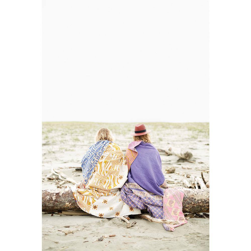 Pink and Beige Cotton Reversible Kantha Quilt Set