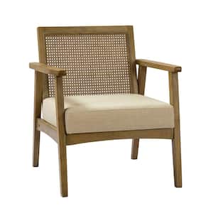 Beige Polites Wood Armchair with Rattan Back