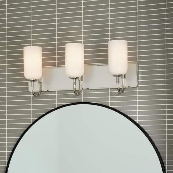 KICHLER Solia 24 in. 3-Light Polished Nickel with Stain Nickel Modern Bathroom Vanity Light with Opal Glass Shades