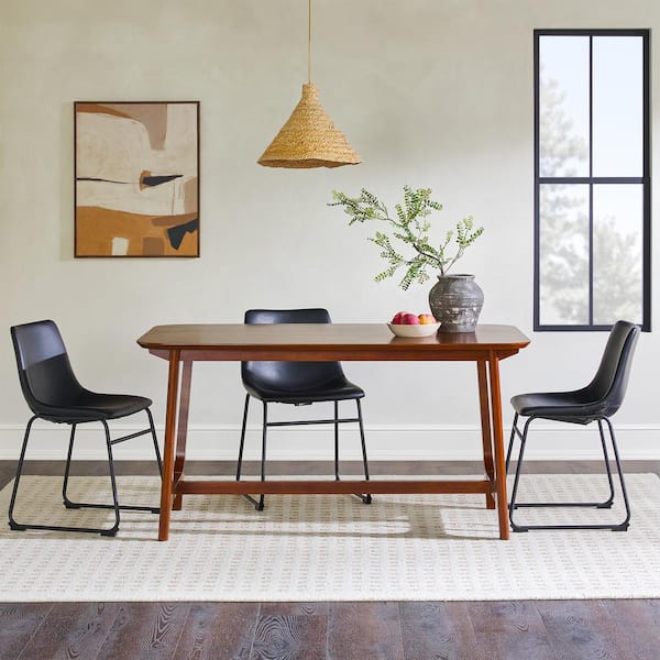 Welwick Designs Mid-Century Walnut Solid Wood 60 in. Trestle Dining Table, Seats 6