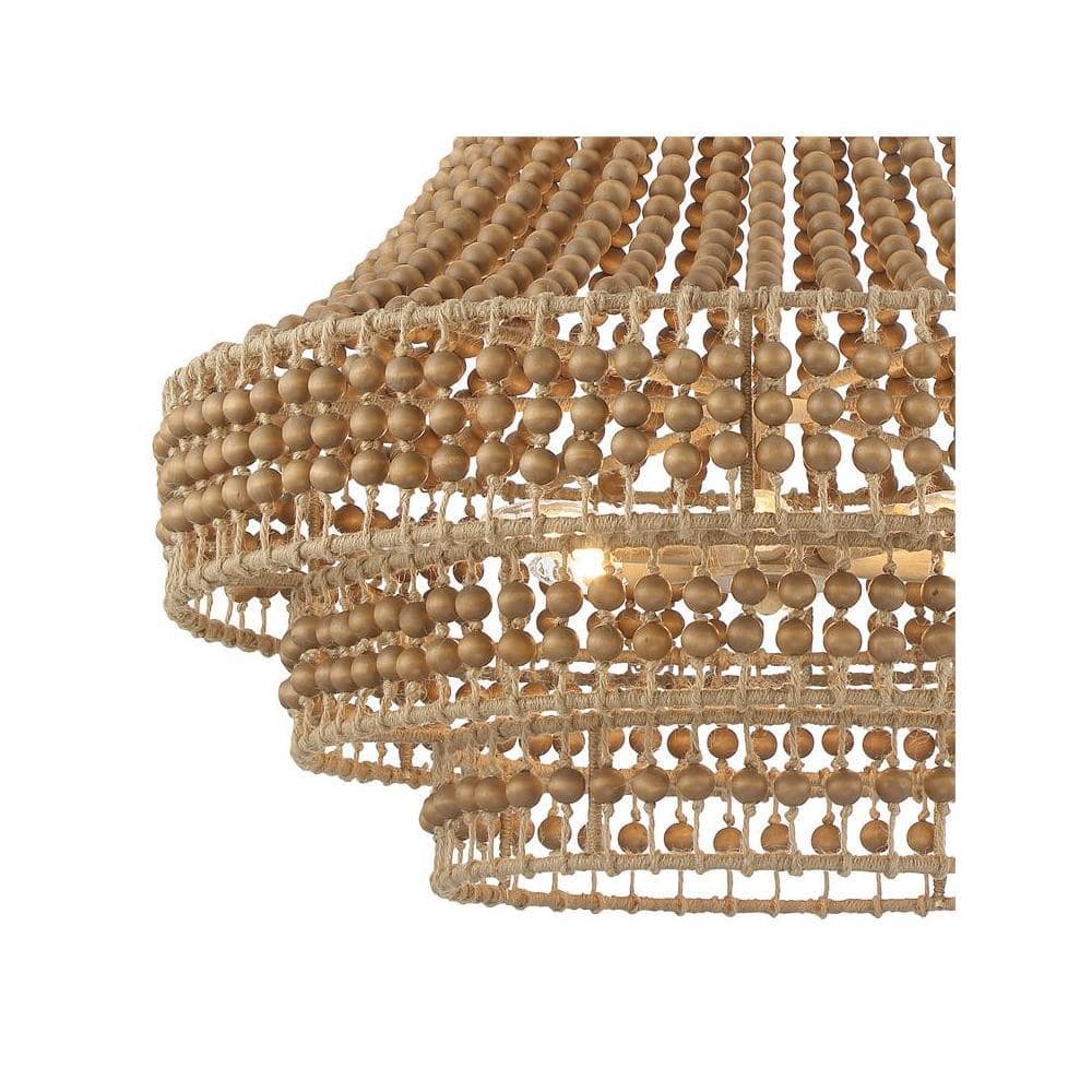 Burnished Silver and Natural Wood Bead 6-Light Chandelier