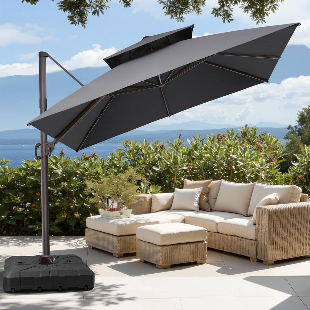 folding patio umbrella Kozyard 10' Large Outdoor with Base (Square 40"x40"), O  Kozyard LLC in LED lights powered by an efficient solar panel to beautifully illuminate your evenings without the need for extra electricity MASTERCANOPY Patio Umbrella for Outdoor