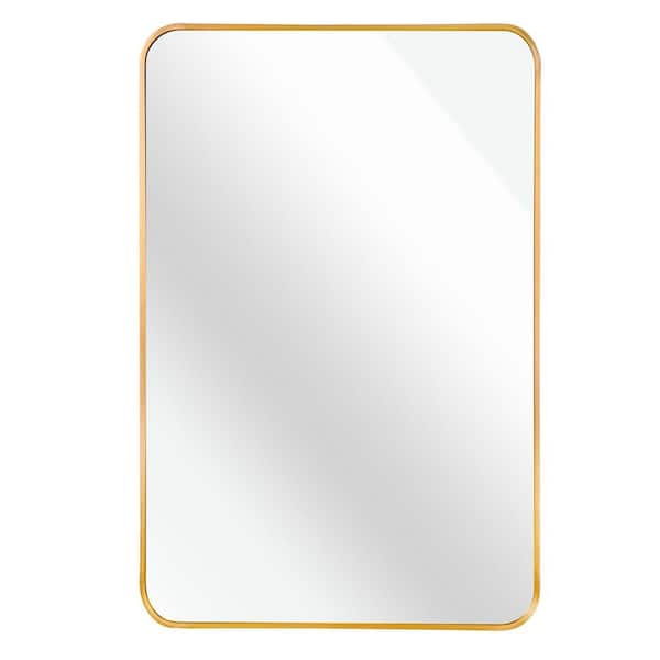 Unbranded 24 in. W x 32 in. H Rectangular Brush Gold Metal Framed Wall Mount Mirror Rounded Corner Bathroom Vanity Mirror