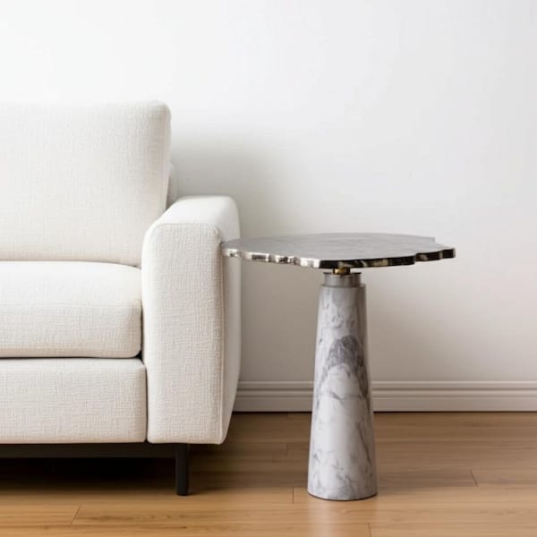 19.50 in. Silver, White Free Form Metal End Table