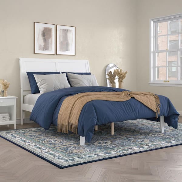 Portland in White Queen Solid Wood Frame Platform Sleigh Bed With Device Electronic Charger