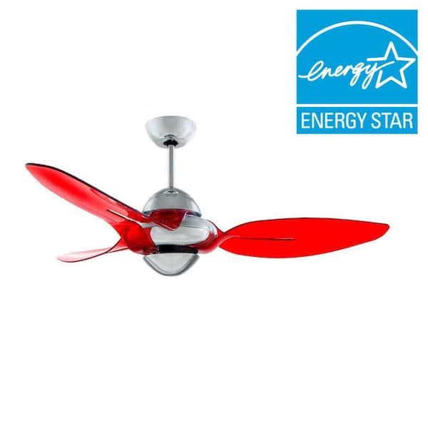 Vento Clover 54 in. Indoor Chrome Ceiling Fan with 3 Translucent Red Blades
