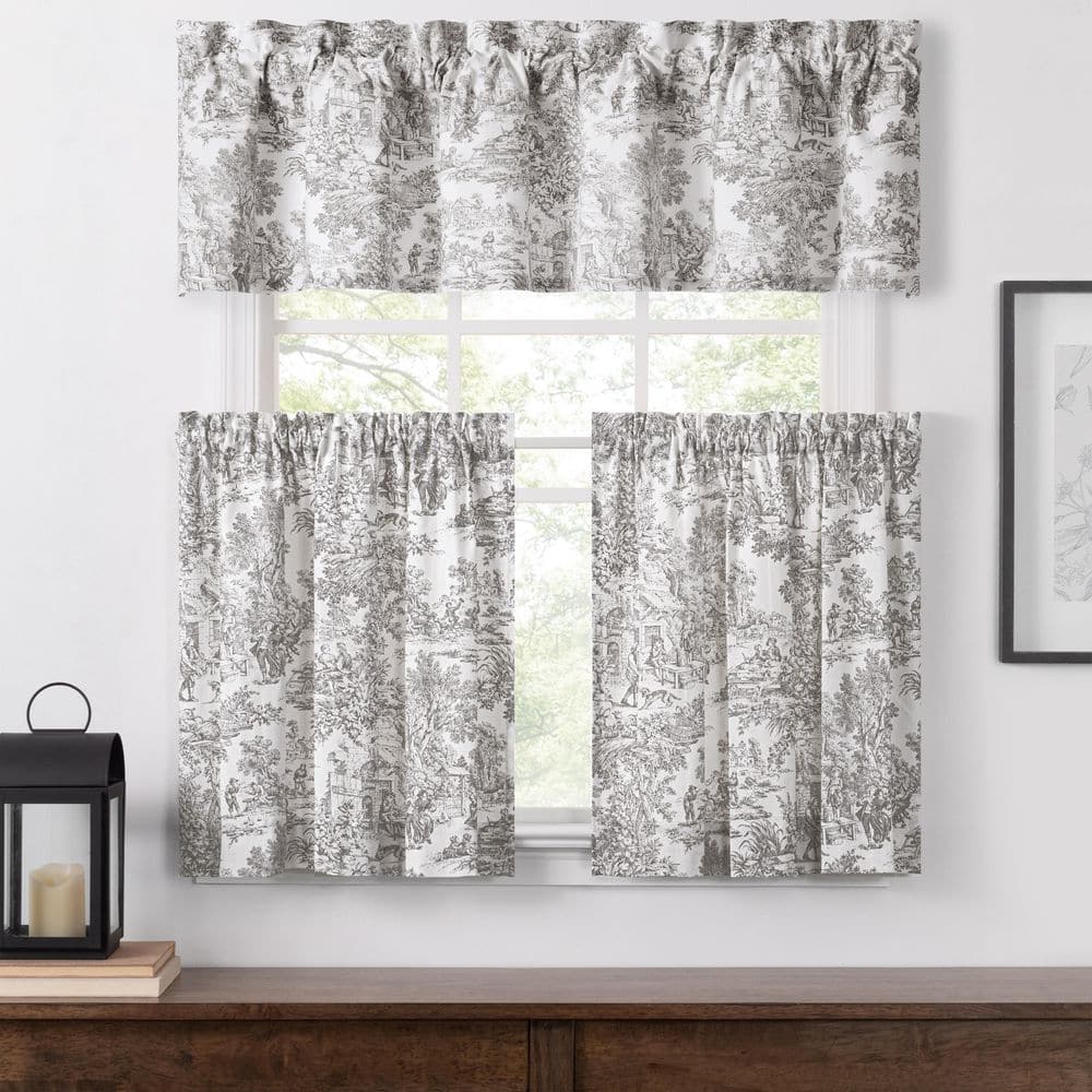 Gray Toile Print Cotton Room Darkening Window Curtains