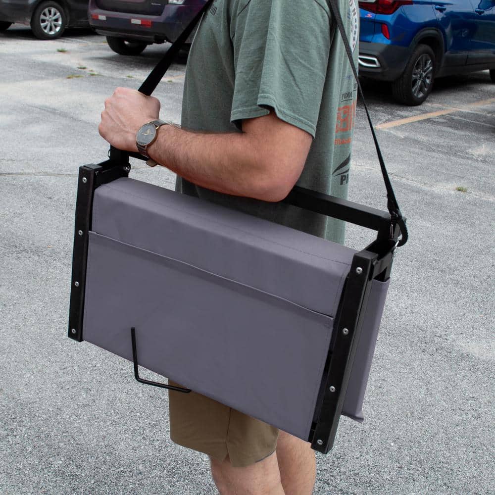 Extra-Large Gray Canvas Folding Stadium Chair with Cushions