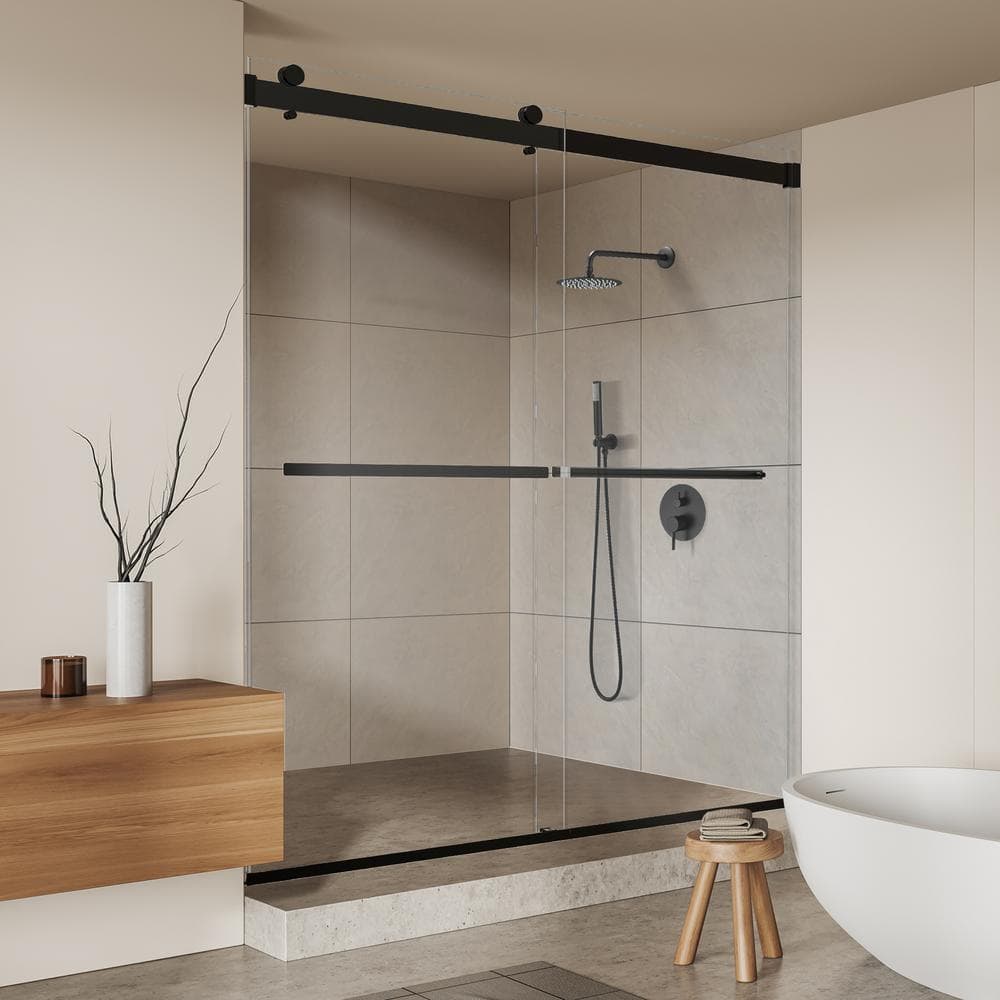 Altair 64" Matte Black Frameless Bypass Shower Door with Clear Glass