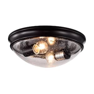 Pierre 11 in. 2-Light Oil Rubbed Bronze Modern Flush Mount with Seeded Glass Shade