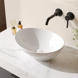 16 in. x 13 in. Oval Vessel Bathroom Sink in White Ceramic with Art Basin Faucet Not Included