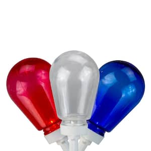 10-Light Red, White and Blue Incandescent ST40 Edison Style 4th of July Christmas Lights with White Wire