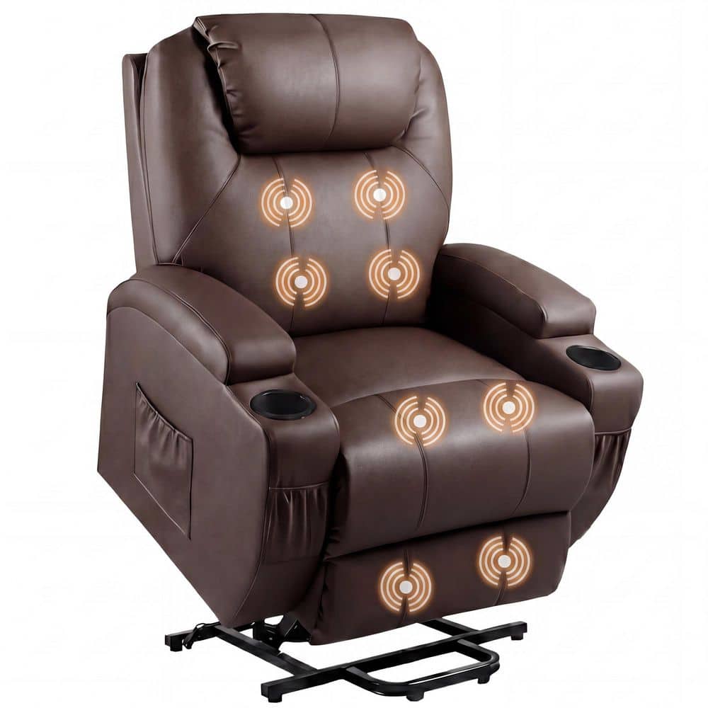 LACOO Brown PU Leather Massage Recliner Chair with Remote Control