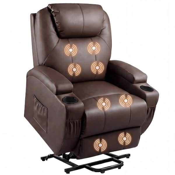 Brown PU Leather Massage Recliner Chair with Remote Control and 2 Dual Cup Holders