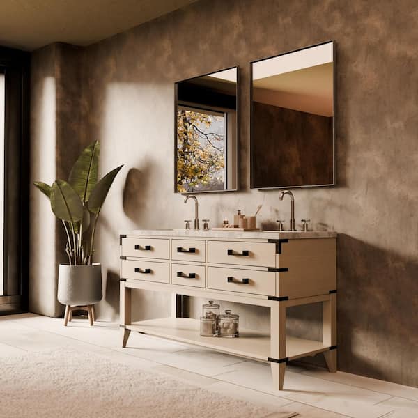Irvington 60 in. W x 22 in. D White Oak Double Bath Vanity with Carrara Marble Top