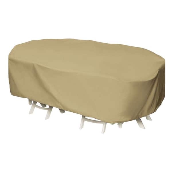 Two Dogs Designs 92 in. Khaki Oval/Rectangular Patio Table Set Cover