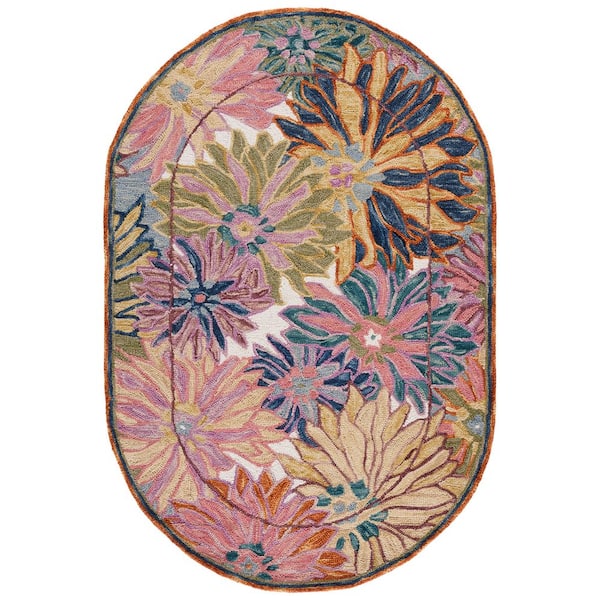 SAFAVIEH Jardin 4 ft. x 6 ft. Pink/Rust Floral Oversized Border Oval ...