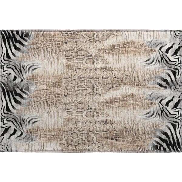 Mayfield Premium Machine Washable Abstract AMF2276 Ivory 2 ft. x 3 ft. Accent Rug