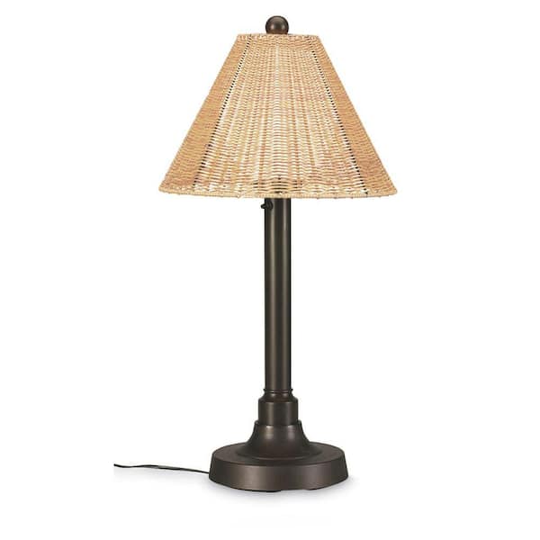 Patio Living Concepts Shangri-La 30 in. Outdoor Bronze Table Lamp with Natural Wicker Shade