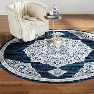 Bazaar Royal Navy Blue 8 ft. Medallion Round Area Rug