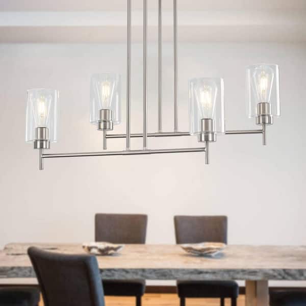 4 Light Nickel Rustic Kitchen Island Linear Chandelier for Living Bedroom Room with No Bulbs Included