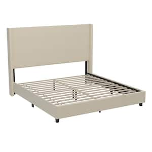 Beige Wood Frame King Platform Bed