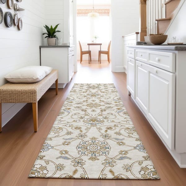 Mayfield Premium Machine Washable Abstract AMF1149 Ivory 2 ft. 3 in. x 7 ft. 6 in. Runner Rug