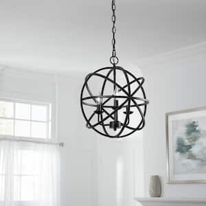 Sarolta Sands 3-Light Black Chandelier Light Fixture with Caged Globe Metal Shade