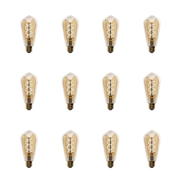 60-Watt Equivalent ST19 Dimmable Spiral Filament Amber Glass E26 Vintage Edison LED Light Bulb, Warm White (12-Pack)