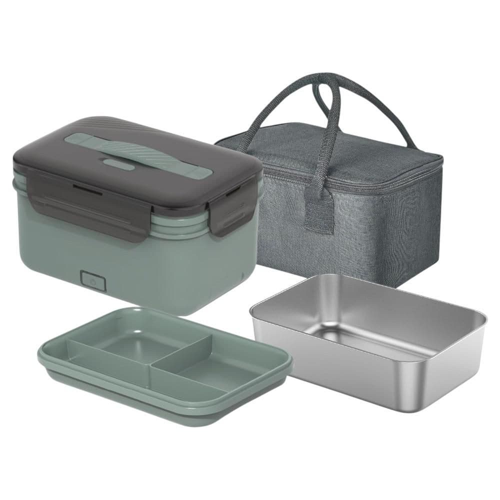 4-in-1 Gray Electric Lunch Box Food Heater, 100W Ultra Quick Portable Food Warmer with Fork, Spoon & Carry Bag price history on PriceWatchPro