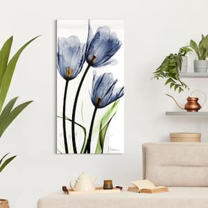 "Three Blue Tulips" Frameless Free Floating Tempered Glass Panel Graphic Wall Art product high in.32 x Width in.48