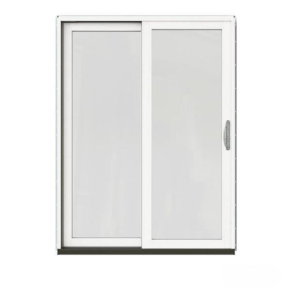 JELD-WEN 60 in. x 80 in. W-2500 Contemporary White Clad Wood Left-Hand Full Lite Sliding Patio Door w/White Paint Interior