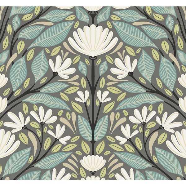 Seabrook Designs 60.75 sq. ft. Spirit Grey Carmela Folk Floral Nonwoven Paper Unpasted Wallpaper Roll