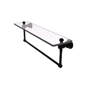 Carolina 22in. x 7in. x 5.54in. Brass Rectangular Glass Shelf with Integrated Towel Bar in Matte Black