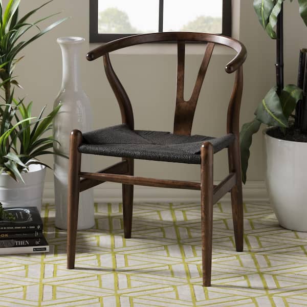 Baxton Studio Wishbone Mid-Century 2-Piece Dark Brown and Black Wood Chair Set