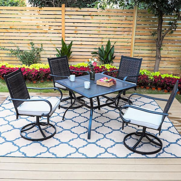 PHI VILLA Black 5-Piece Metal Patio Outdoor Dining Set with Square ...