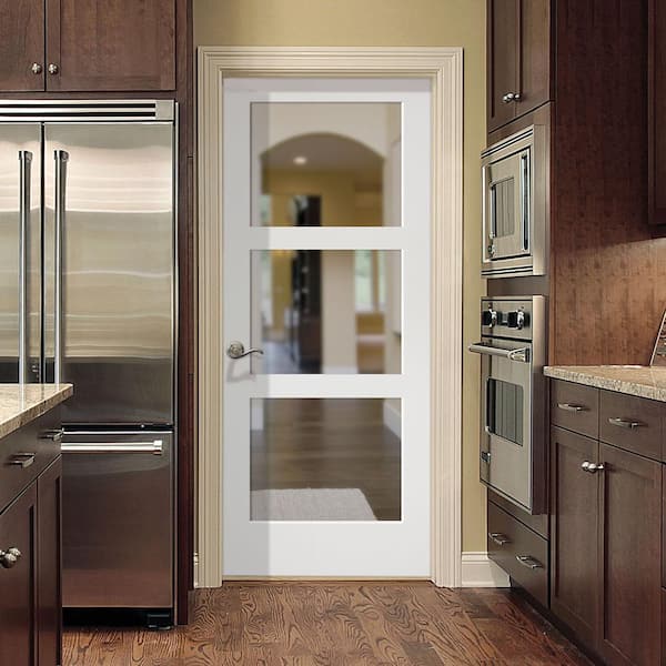 40 in. x 84 in. Primed 3-Lite Equal Solid Wood Interior Barn Door Slab