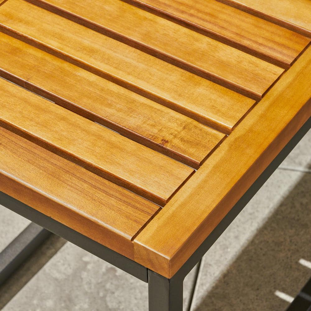 Teak Brown Iron Frame Outdoor Bench, 54-Inch