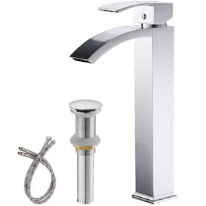 Single Hole Single-Handle High Arc Bathroom Faucet With Pop Up Drain Without Overflow in Polished Chrome