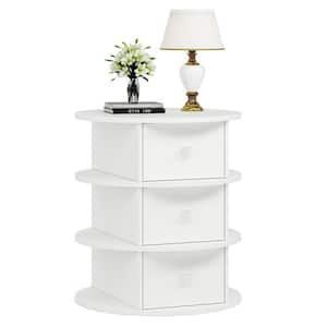 Fenley White 3-Drawer Nightstand, Round Bedside Table Modern Nightstand Dresser for Bedroom, Living Room