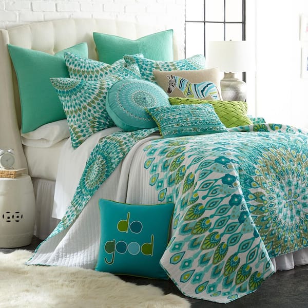 LEVTEX HOME Mirage Teal 2-Piece Teal, Green Bohemian Cotton Twin/Twin XL Quilt Set